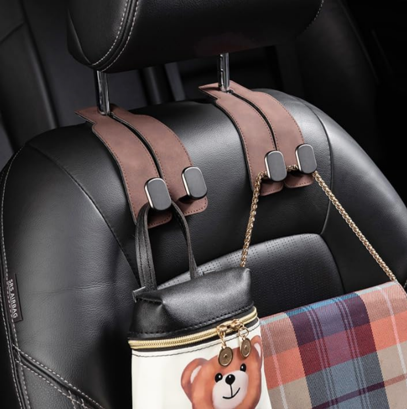 2-in-1 Leather Car Headrest Hook Hanger (1 Pair)
