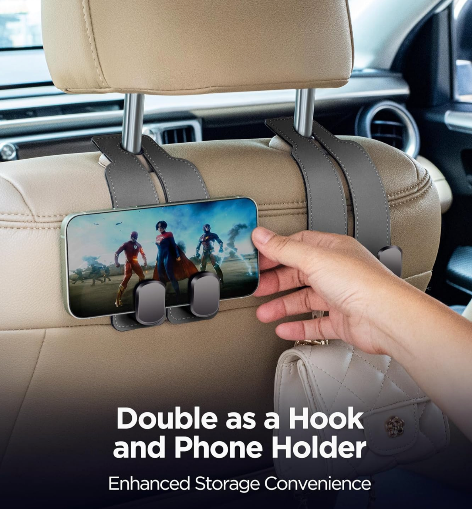 2-in-1 Leather Car Headrest Hook Hanger (1 Pair)