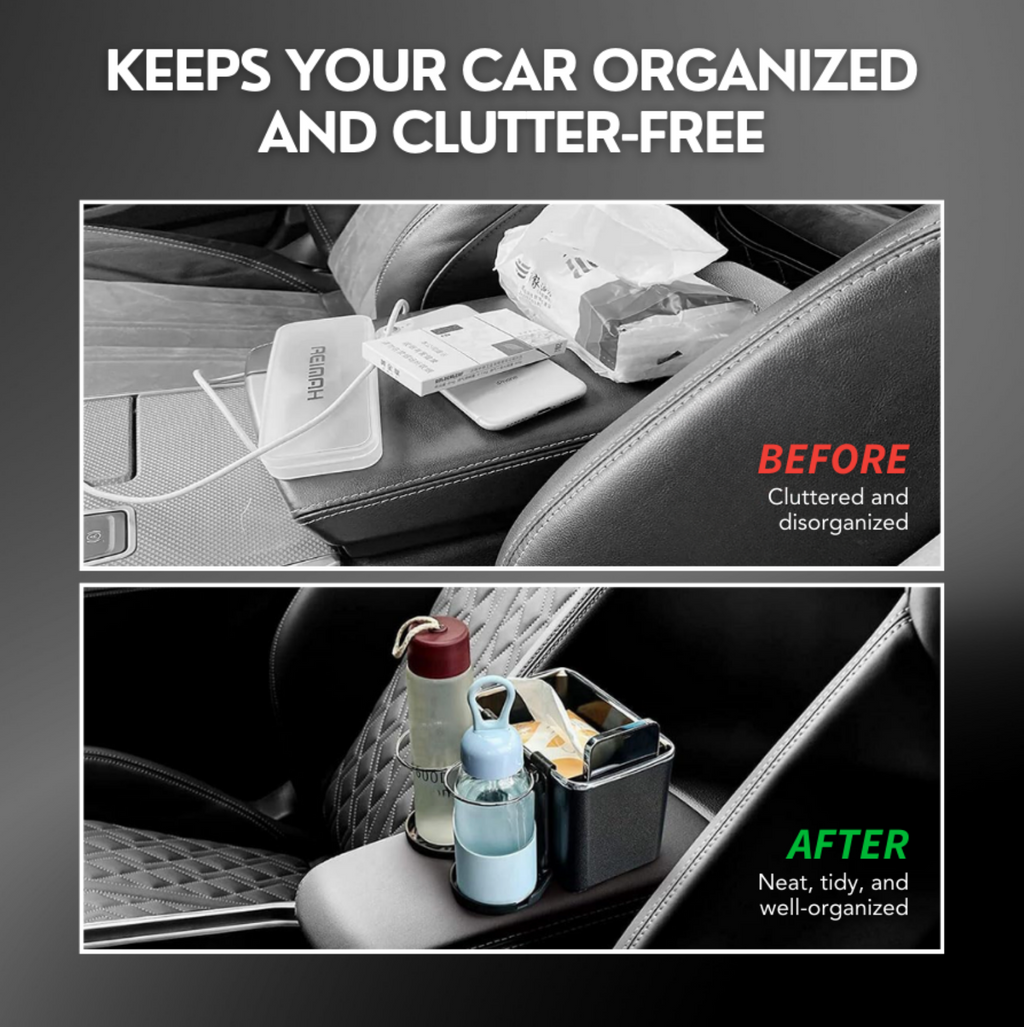 Car Armrest Storage Box with Dual Cup Holders