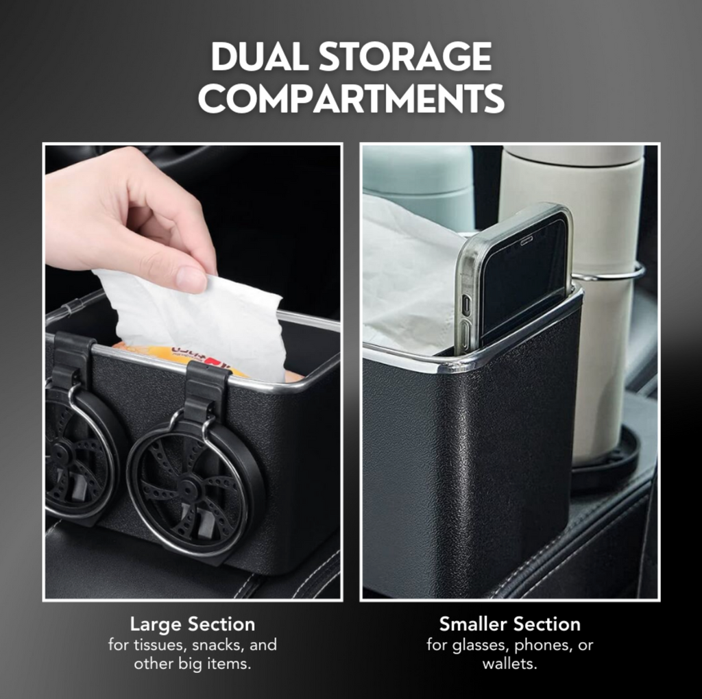 Car Armrest Storage Box with Dual Cup Holders
