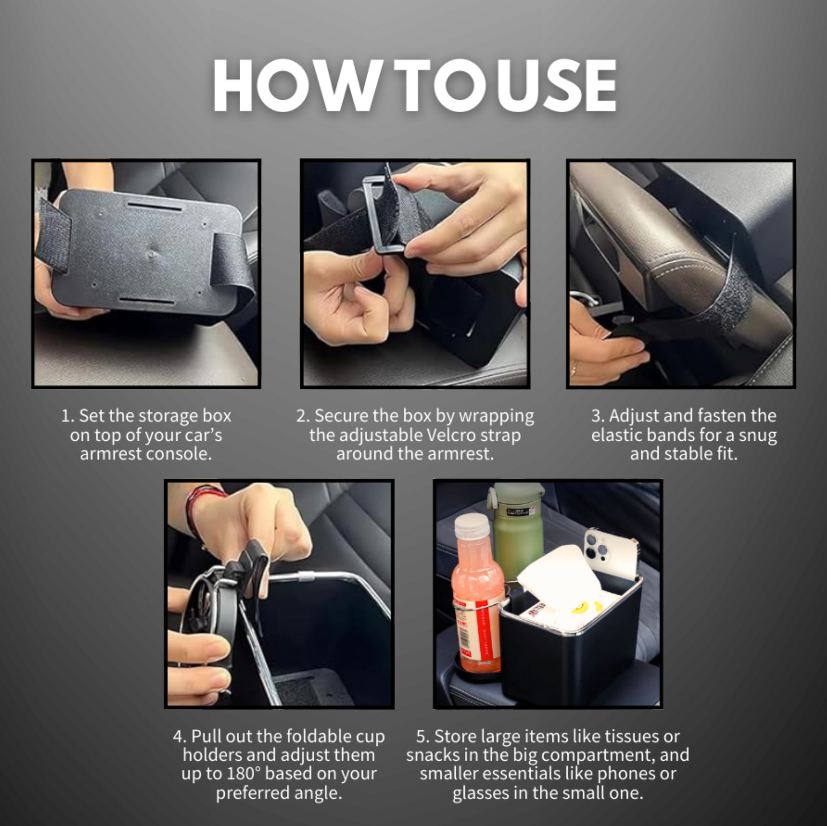 Car Armrest Storage Box with Dual Cup Holders