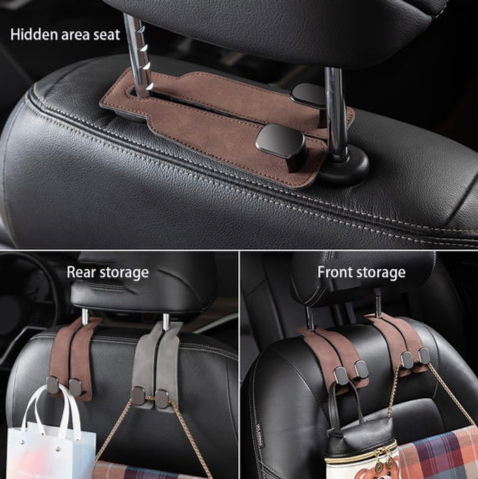 2-in-1 Leather Car Headrest Hook Hanger (1 Pair)